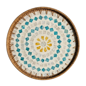 Premium Mother of Pearl Mosaic Shell Rattan Platter Elegant Floral Handwoven <b>Wicker</b> Tray For <b>Coffee</b> <b>Table</b> Home Decoration - Product Image 3