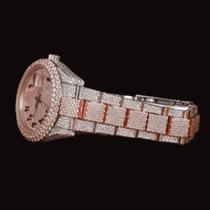 Montre de luxe haut de gamme à boîtier rond avec chiffres arabes, sertie de diamants Moissanite, bicolore, collection exclusive pour homme - Product Image 2