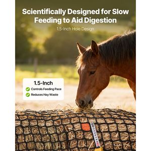 Rete per balle di fieno per la cura dei cavalli 5.91 x 5.91 x 5.91 piedi, fori da 1.5 pollici, materiale PE, design senza nodi con fascette a zip, riparazione con ago e navetta - Product Image 4