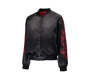 Chaqueta Bomber Reversible de Satén para Mujer, Diseño Personalizado Estampado, Mangas con Bordado Floral, Transpirable, Impermeable, Tejida - Product Image 3