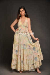 Printed Silk Maxi <b>Dress</b> for Women Boho Halter Neck Smocked Party <b>Dress</b> Eco friendly Wrinkle Free & Comfortable Maxi <b>Dress</b> - Product Image 4