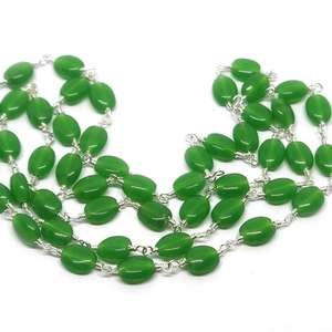Chaîne de chapelet ovale lisse en émeraude naturelle avec finition plaquée argent pour la fabrication de bijoux en émeraude, vente en gros - Product Image 2