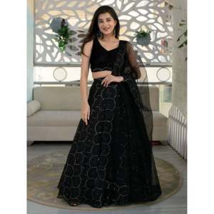 Evening Dresses Marvelous Black <b>Sequin</b> Organza Lehenga Choli for Party Wear - Product Image 5