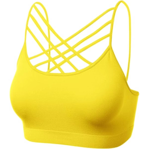 Women Sports Bra Yellow Criss Cross <b>Strappy</b> Crop <b>Top</b> Fitness Yoga Workout Activewear Custom OEM Wholesale Supplier - Product Image 2