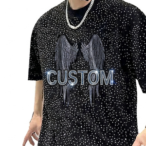 Camiseta Personalizada con Hombros Caídos y Pedrería, 100% Algodón Jersey, Estilo Vintage, Manga Corta, Unisex, Cómoda - Product Image 4