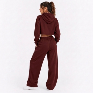 Women's Gym Hoodie Wide Leg Sweatpants <b>Set</b> Custom Fitness Apparel OEM ODM Private Label Manufacturer - Product Image 2