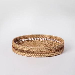 Eco-Friendly Hand-Woven Flower Shaped Rattan Serving <b>Tray</b> Natural Wicker Storage <b>Basket</b> Decorative Fruit Platter Bread Snack - Product Image 2