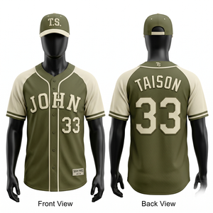 Retro Baseball Jersey 180 GSM Premium Polyester Mesh Olive Ivory Raglan Panel Custom Embroidery Sublimation - Product Image 1