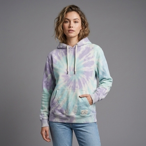 Sudadera con Capucha Tie Dye en Tonos Pastel Lavanda y Menta, Personalizada, de Felpa Suave, Estilo Urbano, Unisex, Talla Grande, OEM, ODM, Venta al Por Mayor - Product Image 2
