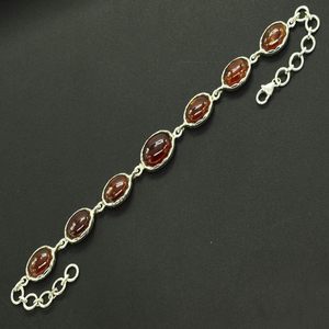 Top New Solid 925 Sterling Silver Oval <b>Red</b> Garnet Stone <b>Bracelet</b> Bezel Set Chain Link Women's Classic Everyday Wear Fine Jewelry - Product Image 4