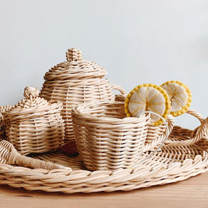 Jouet en rotin pour enfants imaginatifs, jeu de théière et de tasses, théière et tasses en rotin naturel faites à la main, jouets pour enfants et bébés - Product Image 6