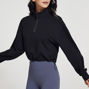 2026 New Style Lined Crew Neck Solid Pattern <b>Drop</b>-Shoulder Quick Dry Eco-Friendly 300g Fitness Sports Sweatshirt Women Loose - Product Image 2