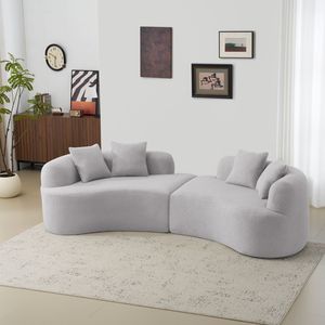 Curved Four-Seater Grey <b>Sofa</b> Full Compression <b>Sponge</b> Teddy Velvet Fabric No Assembly Required Compact Design <b>for</b> Small Spaces - Product Image 3