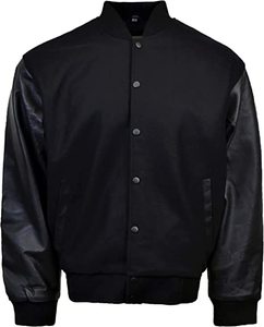 Veste universitaire noire et orange pour homme, manches en cuir PU, col rabattu décontracté, simple boutonnage, coupe classique, pour l'automne - Product Image 4