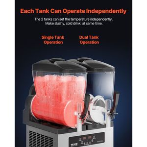 Macchina per Slushy Commerciale a Doppio Serbatoio 12Lx2 in Acciaio Inox, Dispenser da 96 Bicchieri per Margarita Ghiacciata e Bevande Smoothie - Product Image 5