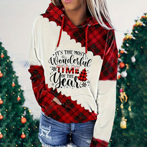 Sudadera con capucha estampada de Navidad para mujer, de invierno y otoño, con doble capucha y cordón, manga larga, blusa holgada - Product Image 3