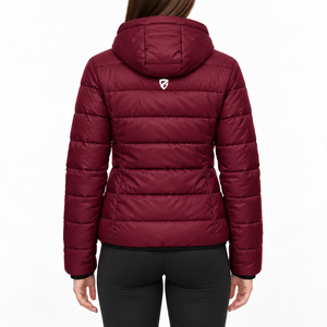 Chaqueta acolchada con capucha color borgoña para mujer, con cierre, ligera, para invierno, elegante y cálida. - Product Image 5