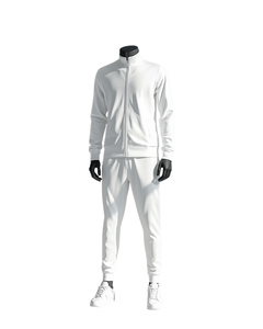Men <b>White</b> Tracksuit Full Zip Stand Collar <b>Jogger</b> Set Breathable Polyester Spring Casual Wear - Product Image 1