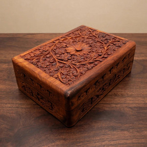 Blue and Beige Wooden <b>Keepsake</b> <b>Box</b> Geometric Pattern Handmade Home Decor - Product Image 6