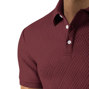 Camiseta de Punto Texturizado para Hombre, Transpirable, Manga Corta, Logotipo en el Cuello, Diseño Sólido, Informal, para Golf, Verano - Product Image 3