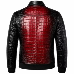 Veste en cuir de crocodile de qualité supérieure pour homme, rouge et noir, deux tons, col rabattu, coupe ajustée, en cuir de crocodile véritable - Product Image 2