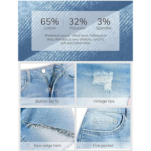 Women's <b>Stretch</b> <b>Denim</b> Shorts High Waist Raw Hem Long Cutoff Mom Fit Summer Jorts Made in Bangladesh Factory - Product Image 5