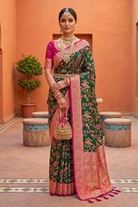 Sari en soie douce jaune tissé Zari avec motifs contrastés en cachemire, sari traditionnel indien pour femmes, idéal pour les mariages et les fêtes - Product Image 2