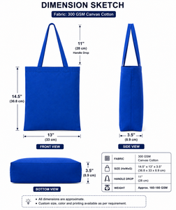 Solid Blue Canvas Tote <b>Bag</b> Minimalist Style All Seasons Shopping <b>Bag</b> - Product Image 2