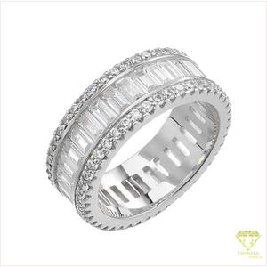 Bague de luxe pour homme en moissanite et diamant, en argent sterling 925, avec bande ronde et style baguette, étincelante, vente en gros - Product Image 2