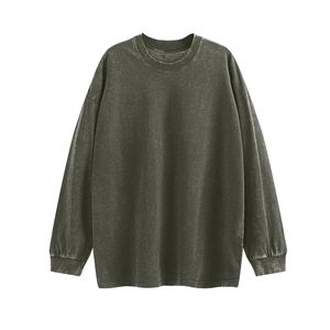 เสื้อสเวตเชิ้ตผู้ชายทรงหลวมแบบดรอปไหล่ ล้างสีแบบแอซิดวอช คอวี ผ้าคอตตอนผสม  แบบเรียบๆ สำหรับสกรีนลาย - Product Image 1