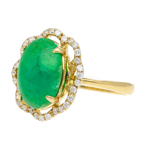 Bague de cocktail émeraude pour femme, plaquée or 9 carats, pierre naturelle ovale, forme de fleur, bijoux de fiançailles vintage - Product Image 2