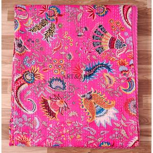Couvre-lit Kantha fait main de qualité supérieure, 100% coton, imprimé à la main, motif floral, poids du tissu 220g, origine Rajasthan - Product Image 6
