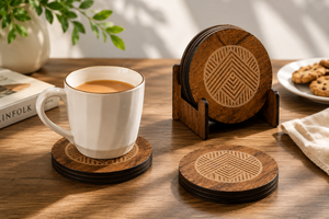 Premium Handcrafted Wooden <b>Coaster</b> Set Round <b>Drink</b> <b>Coasters</b> for Tea, Coffee, Cups & Glasses Table Protection High Quality - Product Image 3