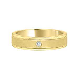 Yellow Gold Single <b>Round</b> Lab Grown Diamond <b>Brushed</b> Finish Mens Wedding Band - Product Image 2