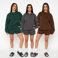 Ensemble 2 pièces décontracté pour femme : pull uni à col rond et short, écologique, respirant, coupe ample