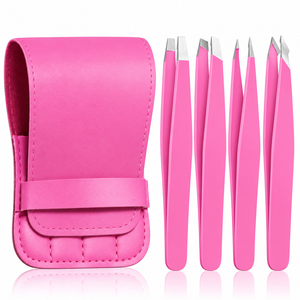 Juego de Pinzas para Cejas Rosadas con Estuche, Acero Inoxidable, Puntas Inclinadas y Puntiagudas, Diseño Moderno y Duradero - Product Image 1