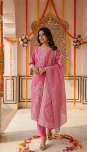 Pure Cotton <b>Women</b> Traditional <b>Kurta</b> Pant Dupatta Set Indian Ethnic Wear Regular Fit Casual Party Wear <b>Kurta</b> Pant Dupatta Set - Product Image 4