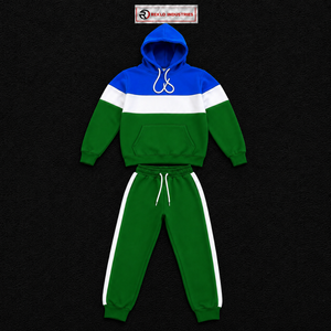 Green Blue Hoodie Tracksuit Blocking Tracksuit Hooded <b>Sweatshirt</b> And Pants Set Green Blue <b>White</b> Full Sleeve Casual Autumn Wear - Product Image 5