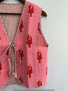Chaleco Acolchado de Algodón Reversible y Transpirable con Estampado de Langosta Rosa, Estilo Vintage, Sin Mangas - Product Image 4