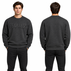 เสื้อสเวตเชิ้ตคอกลมสีดำสำหรับผู้ชาย ขายส่ง ลายปักตัวอักษร Fearless ทรงปกติ ผ้าถักเนื้อฝ้าย ใส่ได้ในฤดูใบไม้ร่วง - Product Image 4