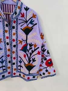 Handmade Suzani Embroidered Women's Winter Bomber <b>Jacket</b> <b>Short</b> Length Reversible & Breathable Eco-Friendly Cotton TNT Fabric - Product Image 4