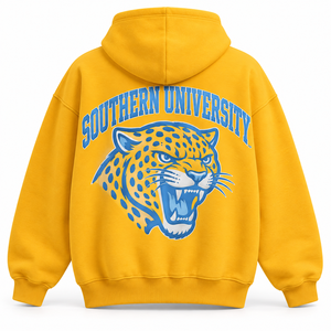 เสื้อฮู้ดดี้สีทองมหาวิทยาลัยเซาเทิร์น SU แบบสั่งทำพิเศษ HBCU ปักลาย ปักอักษร  ทรงโอเวอร์ไซส์ ผ้าคอตตอนฟลีซหนานุ่ม ขายส่ง - Product Image 2