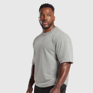 T-shirts pour hommes de style hip-hop surdimensionnés et tendance, taille plus, épaules tombantes, col rond, manches courtes, 100% coton - Product Image 2