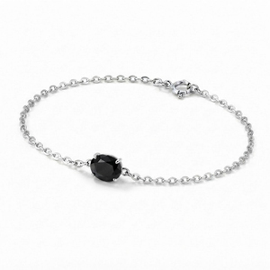 Rhaya Jewels Sterling <b>Silver</b> Rhodium Plated Classic Geometric Solitaire Black Onyx Chain Link <b>Bracelet</b> Prong Setting <b>Children</b> - Product Image 3