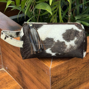 Cowhide Cosmetic <b>Bag</b> & Case Shaving <b>Bag</b> Custom <b>Travel</b> Men & <b>Women</b> Luxury Genuine Leather Tassel Toiletry <b>Bag</b> with Zipper Closure - Product Image 4