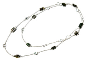 Natural Black Tourmaline White Topaz Gemstone Beaded Long <b>Chain</b> Necklace 925 Sterling <b>Silver</b> Handmade Bohemia Style Jewelry Gift - Product Image 5