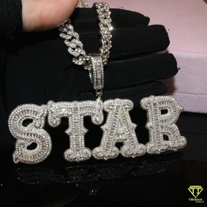 Luxury STAR Pendant Necklace <b>Iced</b> <b>Out</b> Diamond Cuban <b>Chain</b> Fashion Jewelry Gift For Him - Product Image 1
