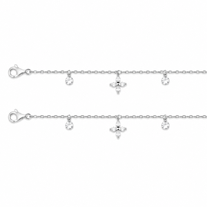 925 Sterling Silver Cross Charm <b>Anklet</b> for Women High Polish Cubic Zirconia Dangle Design Daily Wear Beach Party Anniversary - Product Image 2