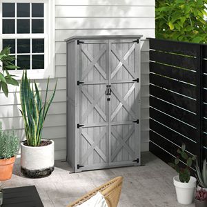 Armadio da Esterno Impermeabile Grigio con Tetto in Asfalto per Giardino, Chiudibile a Chiave - Product Image 2