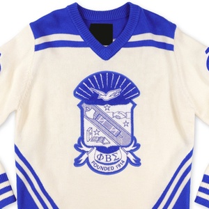 Cardigan en tricot bleu pour homme Phi Beta Sigma, pull en tricot pour homme, col en V, bleu et crème, blason brodé, manches longues, vêtements d'hiver - Product Image 5